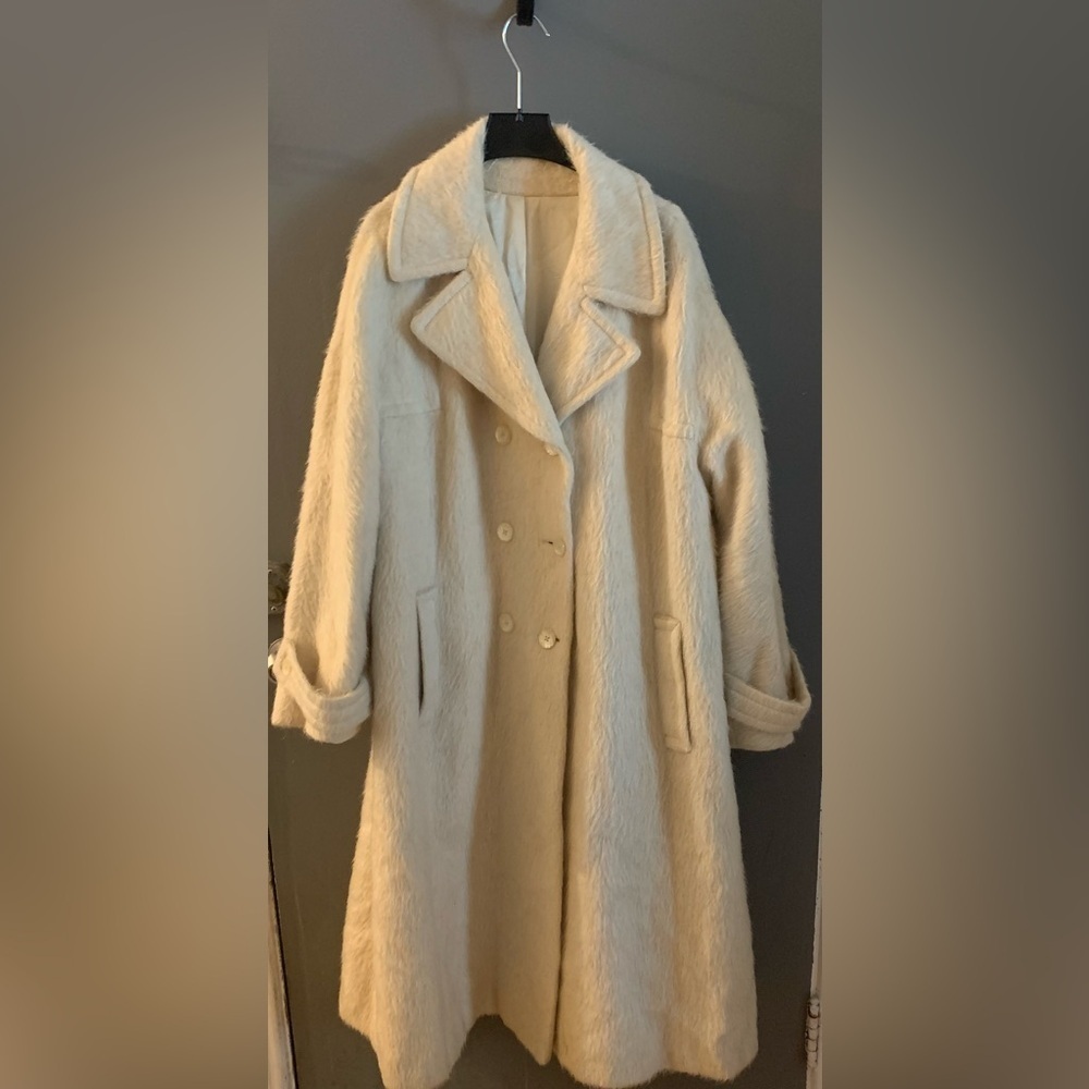 Vintage wool mohair Women's Cream nude Double-Breasted Coat old money‎